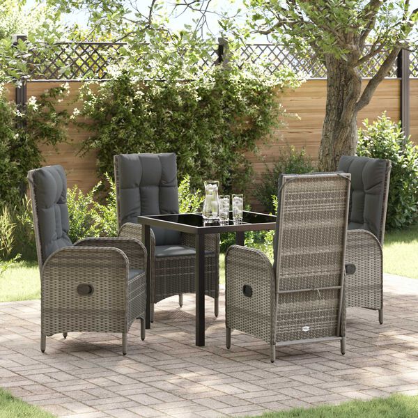 vidaXL Garten Essgruppe mit Kissen 5 pcs Grau Poly-Rattan