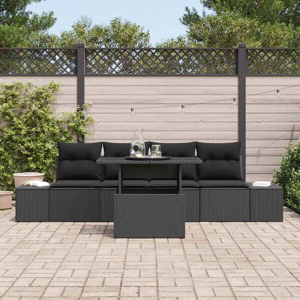 vidaXL Sofa Set mit Kissen 5 pcs Schwarz Poly-Rattan