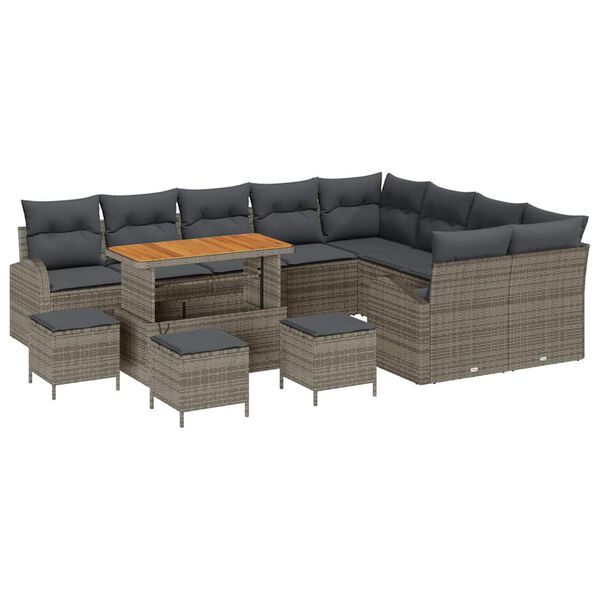 vidaXL Garten-Sofa-Set mit Kissen mit Speicher mit Kissen 13 pcs Grau