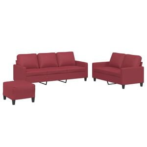 vidaXL 3-tlg. Sofagarnitur mit Kissen Weinrot Kunstleder