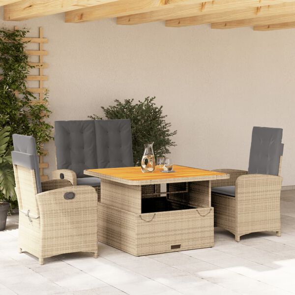 vidaXL 5-tlg. Garten-Essgruppe mit Kissen Beige Poly Rattan