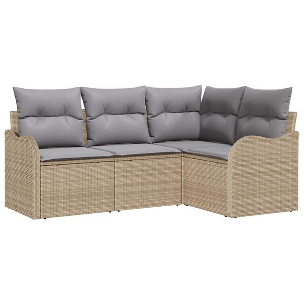 vidaXL Gartensofa-set mit Speicher 4 pcs Beige Poly-Rattan