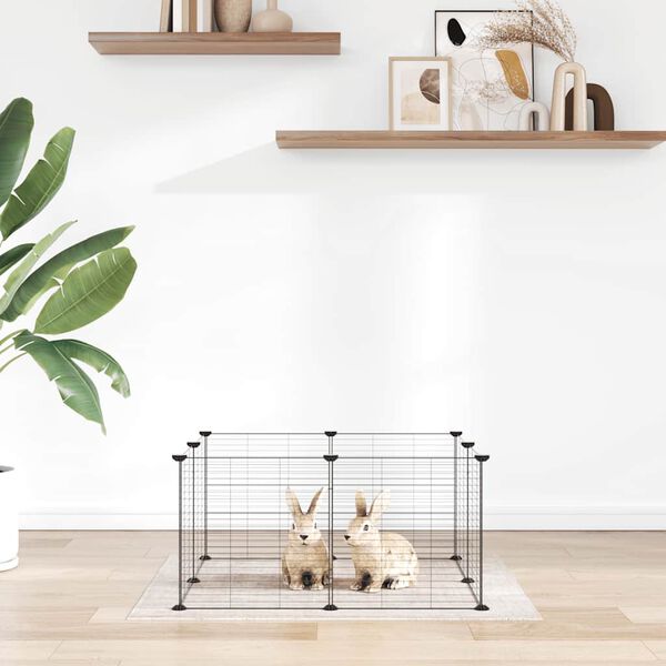 vidaXL 8-Panel-Haustierk&auml;fig Schwarz 35x35 cm Stahl