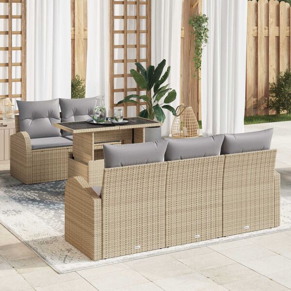 vidaXL Gartensofa-set mit Kissen 6 pcs Beige Poly Rattan