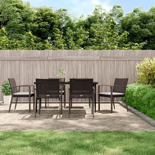 vidaXL 7-tlg. Garten-Essgruppe mit Kissen Poly Rattan und Stahl