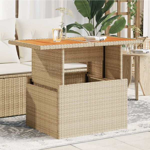 vidaXL Gartentisch Beige 100x55x73 cm Poly Rattan und Akazienholz