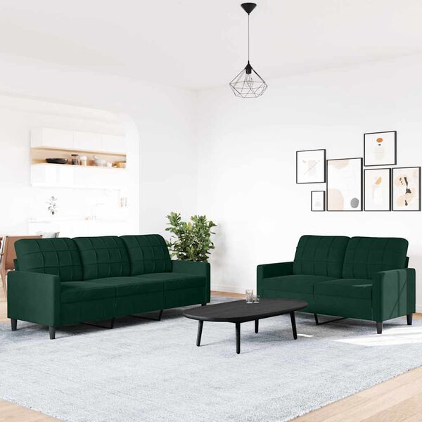vidaXL 2-tlg. Sofagarnitur mit Kissen Dunkelgr&uuml;n Samt