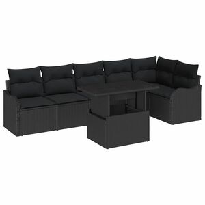 vidaXL Gartensofa-set mit Kissen mit Kissen 7 pcs Schwarz Poly Rattan