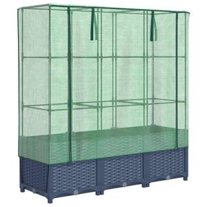 vidaXL Hochbeet mit Gew&auml;chshaus-Aufsatz Rattan-Optik 120x40x138 cm