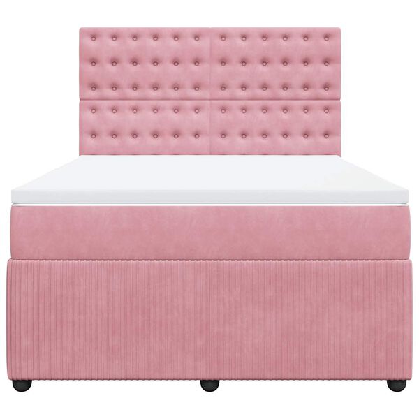 vidaXL Boxspringbett mit Matratze Rosa 160x200 cm Samt