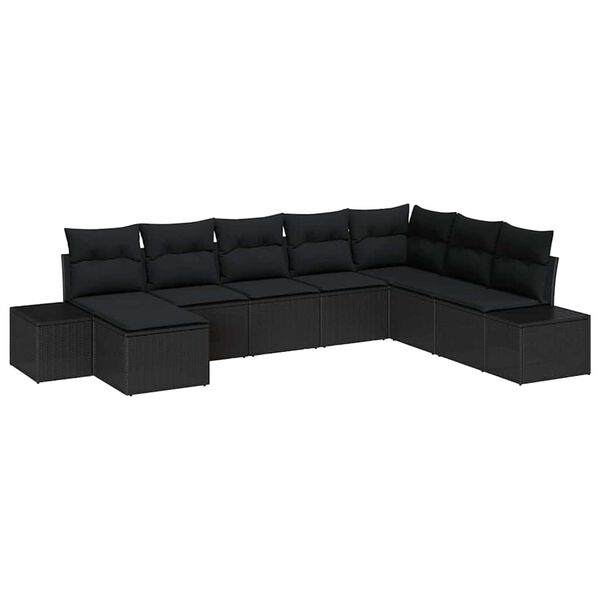 vidaXL Garten-Sofa-Set mit Kissen 8 pcs Schwarz Poly-Rattan