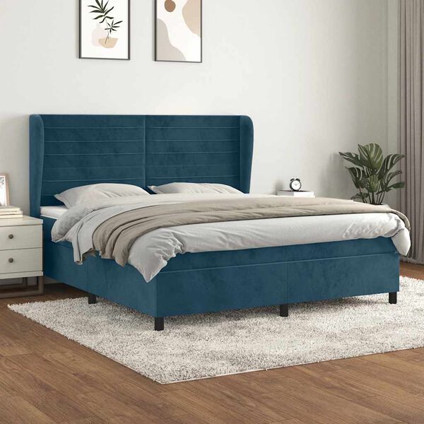 vidaXL Boxspringbett mit Matratze Dunkelblau 160x200 cm Samt