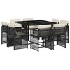 vidaXL 9-tlg. Garten-Essgruppe mit Kissen Schwarz Poly Rattan