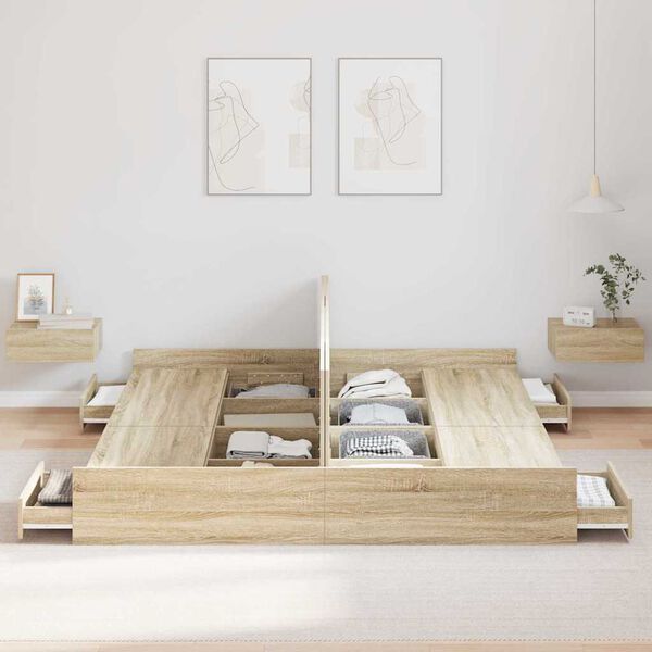 vidaXL Aufbewahrungsbettgestell mit Kopfteil Sonoma-Eiche 200 x 200 cm