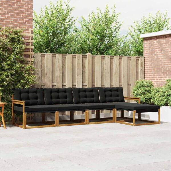 vidaXL Outdoor-Sofagarnitur mit Kissen 5 pcs Nat&uuml;rlich und Schwarz