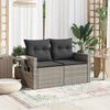 vidaXL Gartensofa 2-Sitzer mit Kissen Grau Poly Rattan