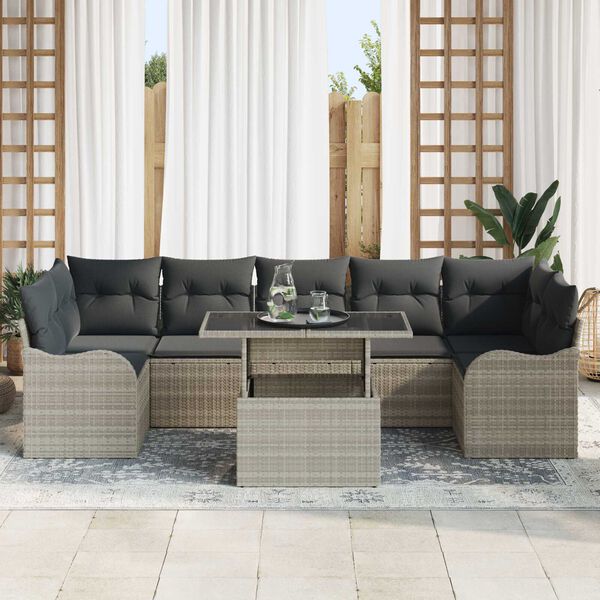 vidaXL Garten-Sofa-Set mit Kissen 8 pcs Hellgrau Poly Rattan