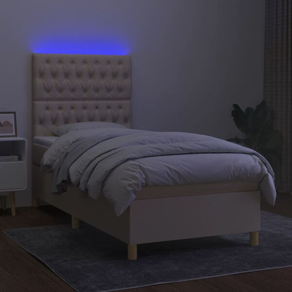vidaXL Boxspringbett mit Matratze & LED Creme 90x200 cm Stoff