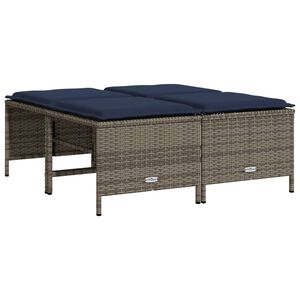 vidaXL Gartenhocker mit Kissen 4 Stk. Grau Poly Rattan
