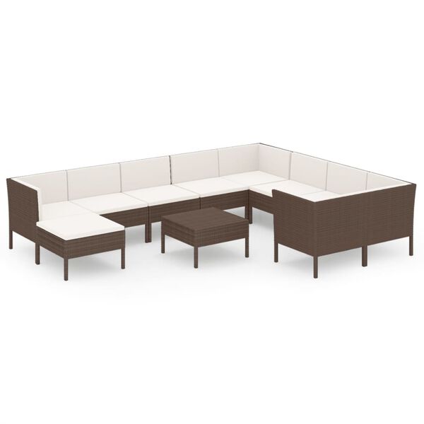 vidaXL 11-tlg. Garten-Lounge-Set mit Auflagen Poly Rattan Braun