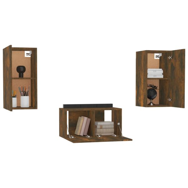 vidaXL 3-tlg. TV-Schrank-Set Räuchereiche Holzwerkstoff