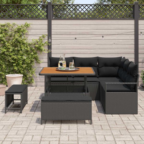 vidaXL Gartensofa-set mit Kissen 8 pcs Schwarz Poly-Rattan