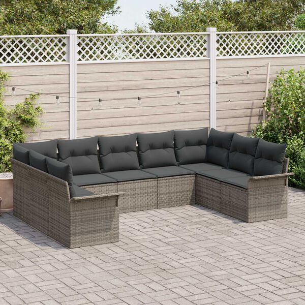 vidaXL Gartensofa-set mit Speicher 9 pcs Grau Poly-Rattan