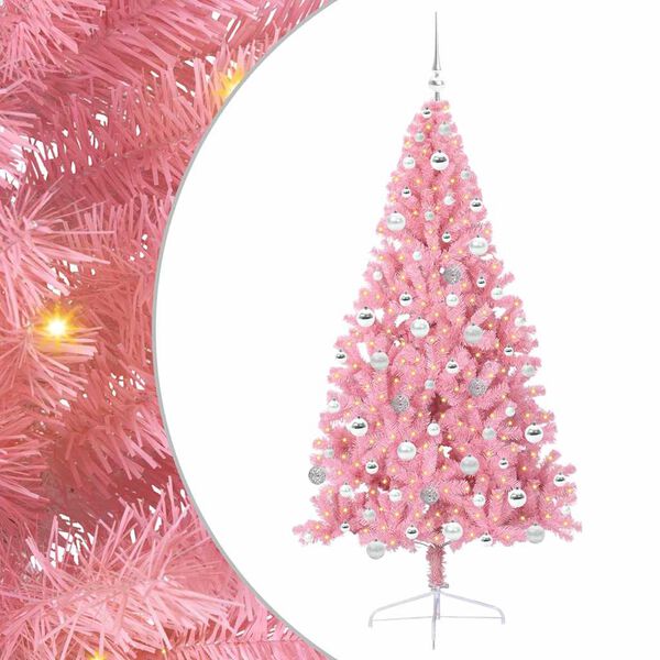 vidaXL K&uuml;nstlicher vorbeleuchteter Weihnachtsbaum Rosa 180 cm PVC