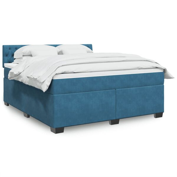 vidaXL Boxspringbett mit Matratze Blau 180x200 cm Samt