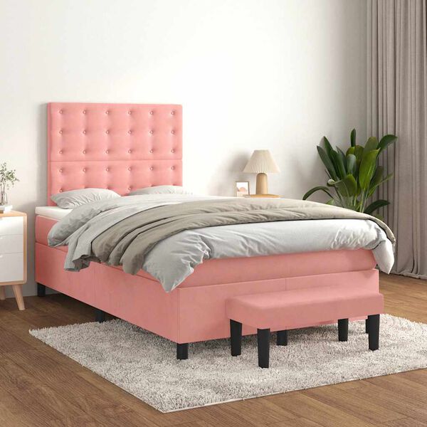 vidaXL Boxspringbett mit Matratze Rosa 120x190 cm Samt