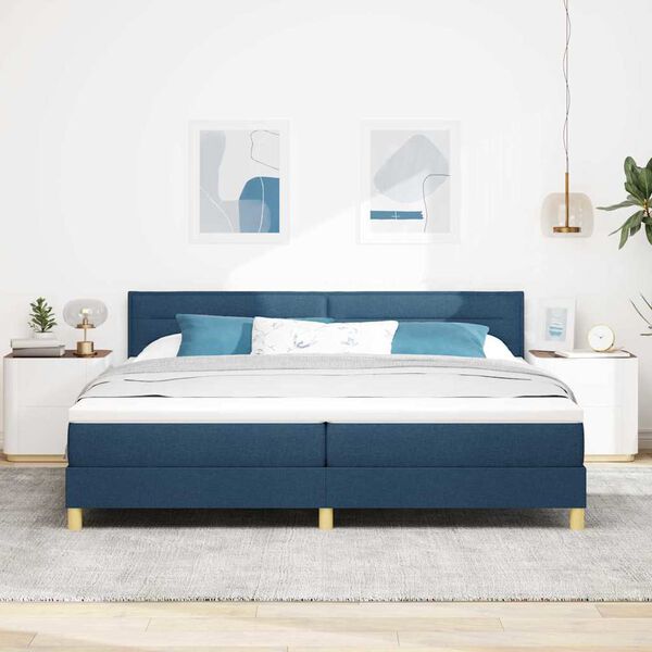 vidaXL Boxspringbett mit Matratze mit Kopfteil Blau 200 x 200 cm Stoff
