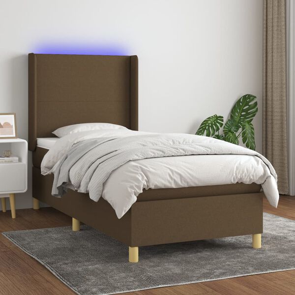 vidaXL Boxspringbett mit Matratze & LED Dunkelbraun 90x190 cm Stoff