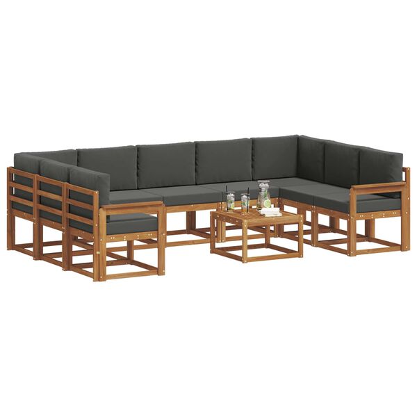 vidaXL Outdoor-Sofagarnitur mit Kissen 10 pcs Natur und Anthrazit