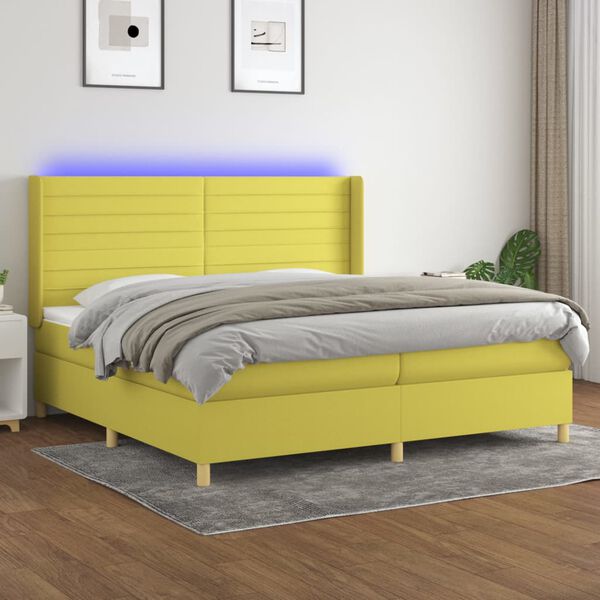 vidaXL Boxspringbett mit Matratze & LED Gr&uuml;n 200x200 cm Stoff