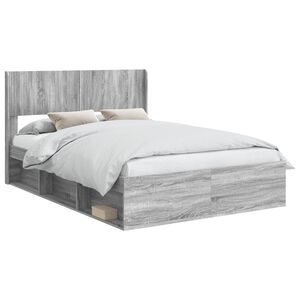 vidaXL Bettgestell mit Stauraum und Kopfteil Grau Sonoma 135 x 190 cm