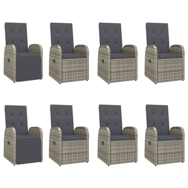 vidaXL 9-tlg. Garten-Essgruppe mit Kissen Grau Poly Rattan