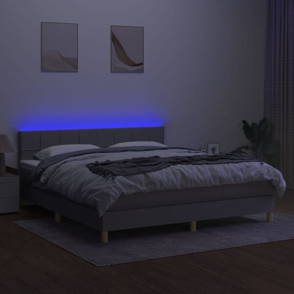 vidaXL Boxspringbett mit Matratze & LED Hellgrau 160x200 cm Stoff