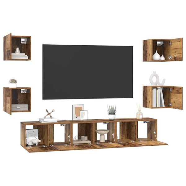 vidaXL TV-Schrankset Wandmontiert 7 pcs Altholz Holzwerkstoff
