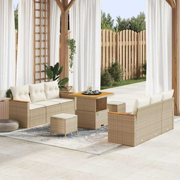 vidaXL Gartensofa-set mit Kissen 11 pcs Beige und Creme Poly-Rattan