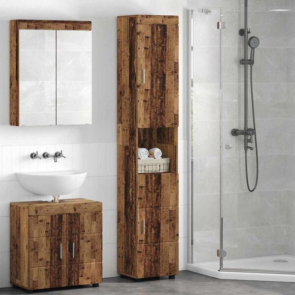 vidaXL Badezimmerschrank-Set TULUM Altholz 37 x 31,5 x 203 cm