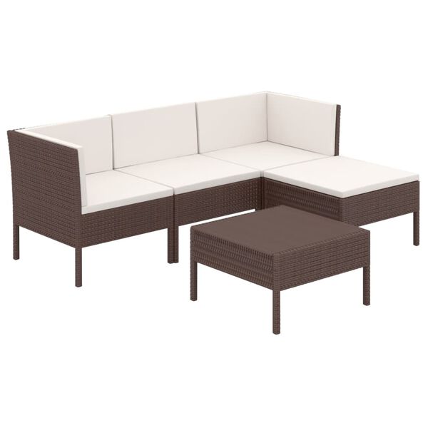 vidaXL 5-tlg. Garten-Lounge-Set mit Auflagen Poly Rattan Braun
