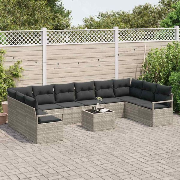 vidaXL Sofa Set mit Kissen 11 pcs Hellgrau Poly Rattan