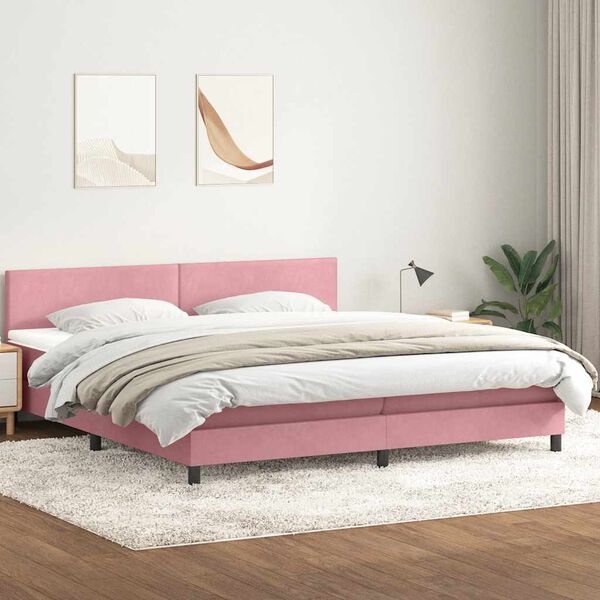 vidaXL Boxspringbett mit Matratze Rosa 180x220 cm Samt