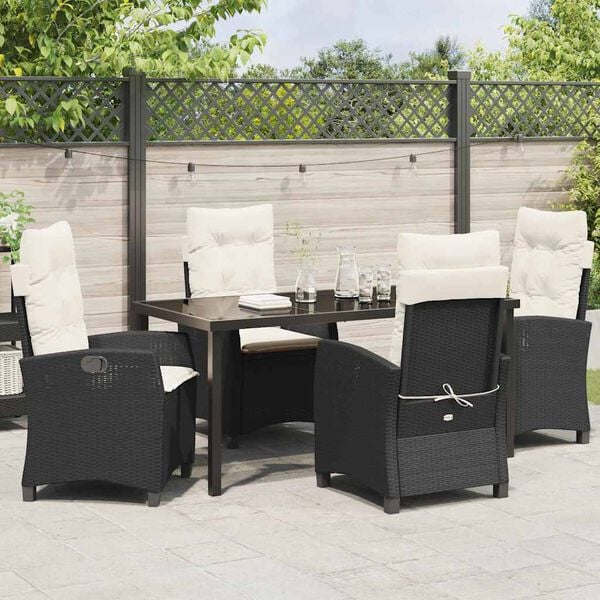 vidaXL Garten Essgruppe mit Kissen 5 pcs Schwarz Poly-Rattan