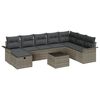 vidaXL Garten-Sofa-Set mit Kissen mit Speicher 9 pcs Grau Poly Rattan