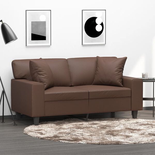 vidaXL 2-Sitzer-Sofa mit Kissen Braun 120 cm Kunstleder