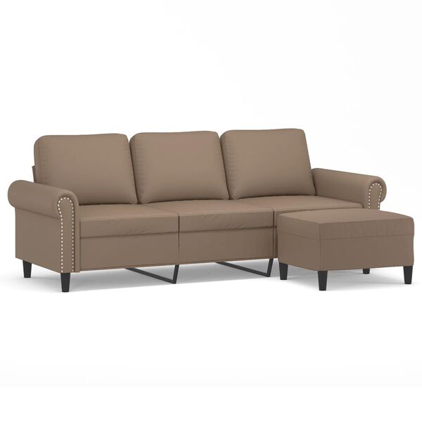 vidaXL 3-Sitzer-Sofa mit Hocker Cappuccino-Braun 180 cm Kunstleder