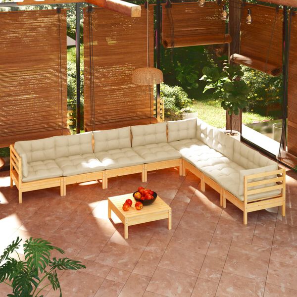 vidaXL 9-tlg. Garten-Lounge-Set mit Creme Kissen Massivholz Kiefer