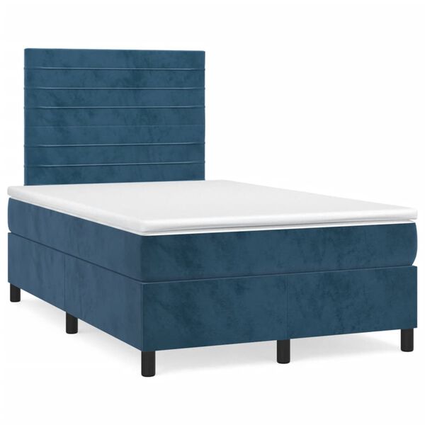 vidaXL Boxspringbett mit Matratze & LED Dunkelblau 120x190 cm Samt