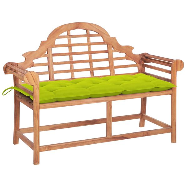 vidaXL Gartenbank mit Hellgr&uuml;ner Auflage 120 cm Massivholz Teak
